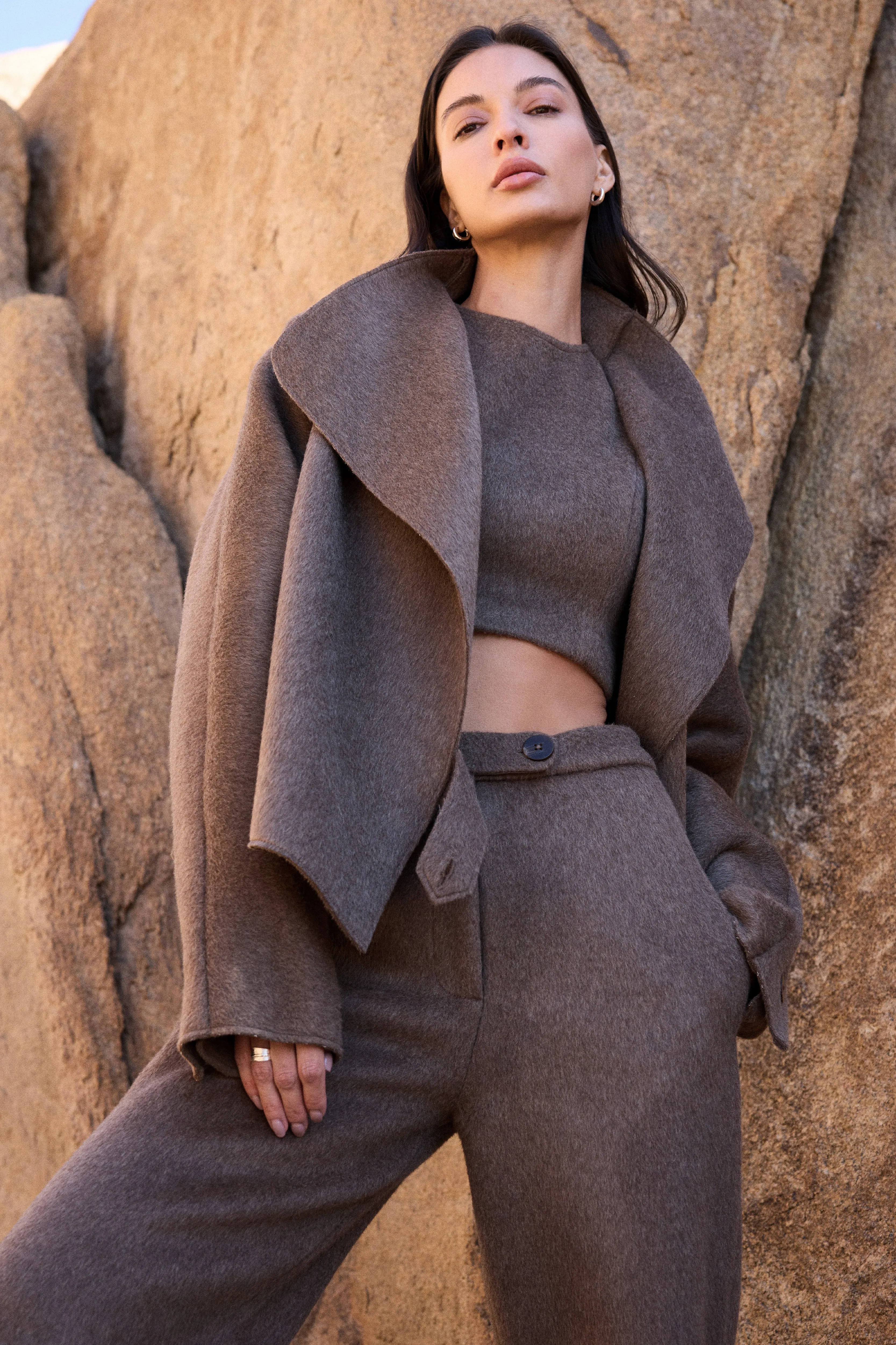 100% Merino Wool Long Coat (Bark) & 100% Merino Wool Pants (Bark)