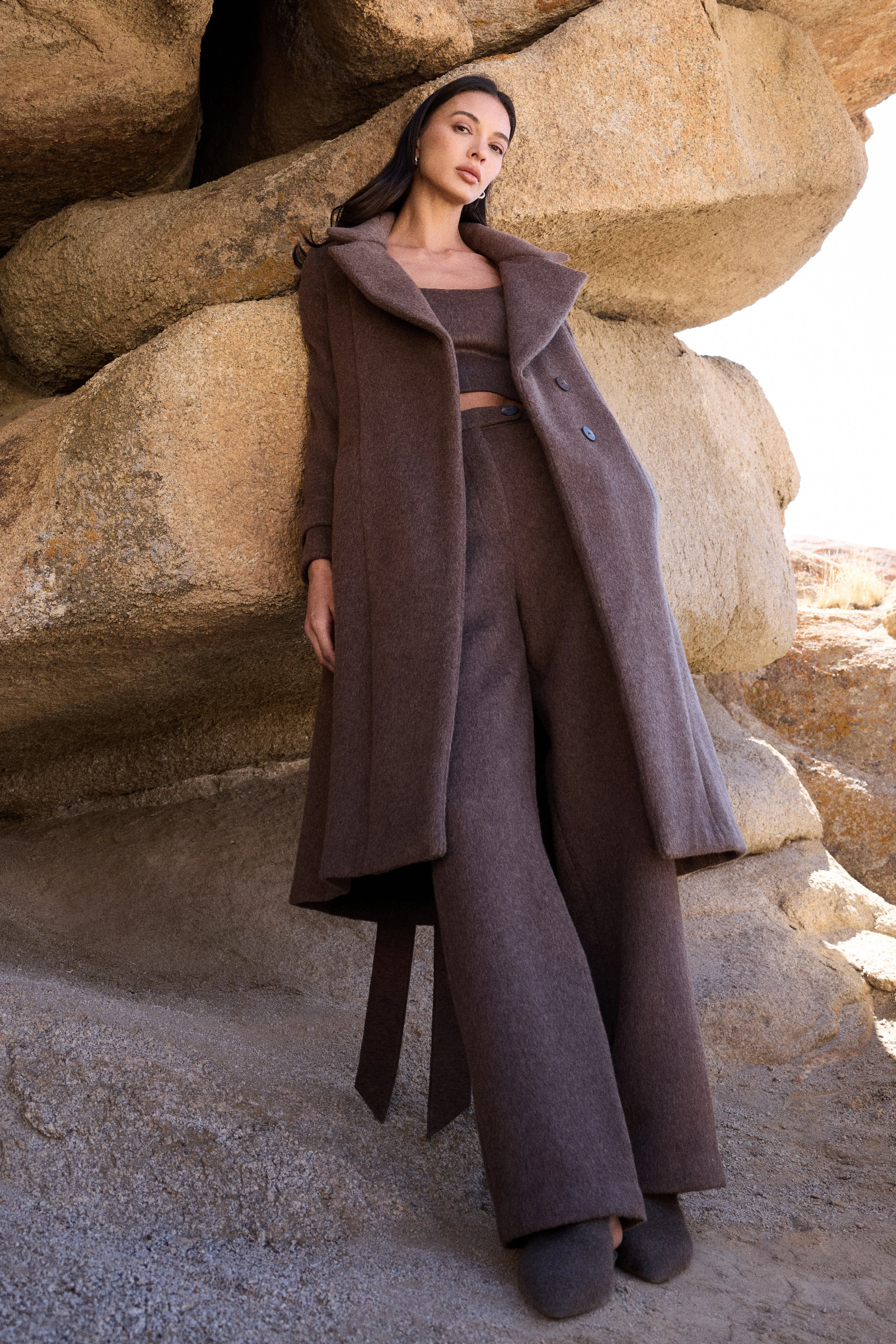 100% Merino Wool Long Coat (Bark) & 100% Merino Wool Pants (Bark)