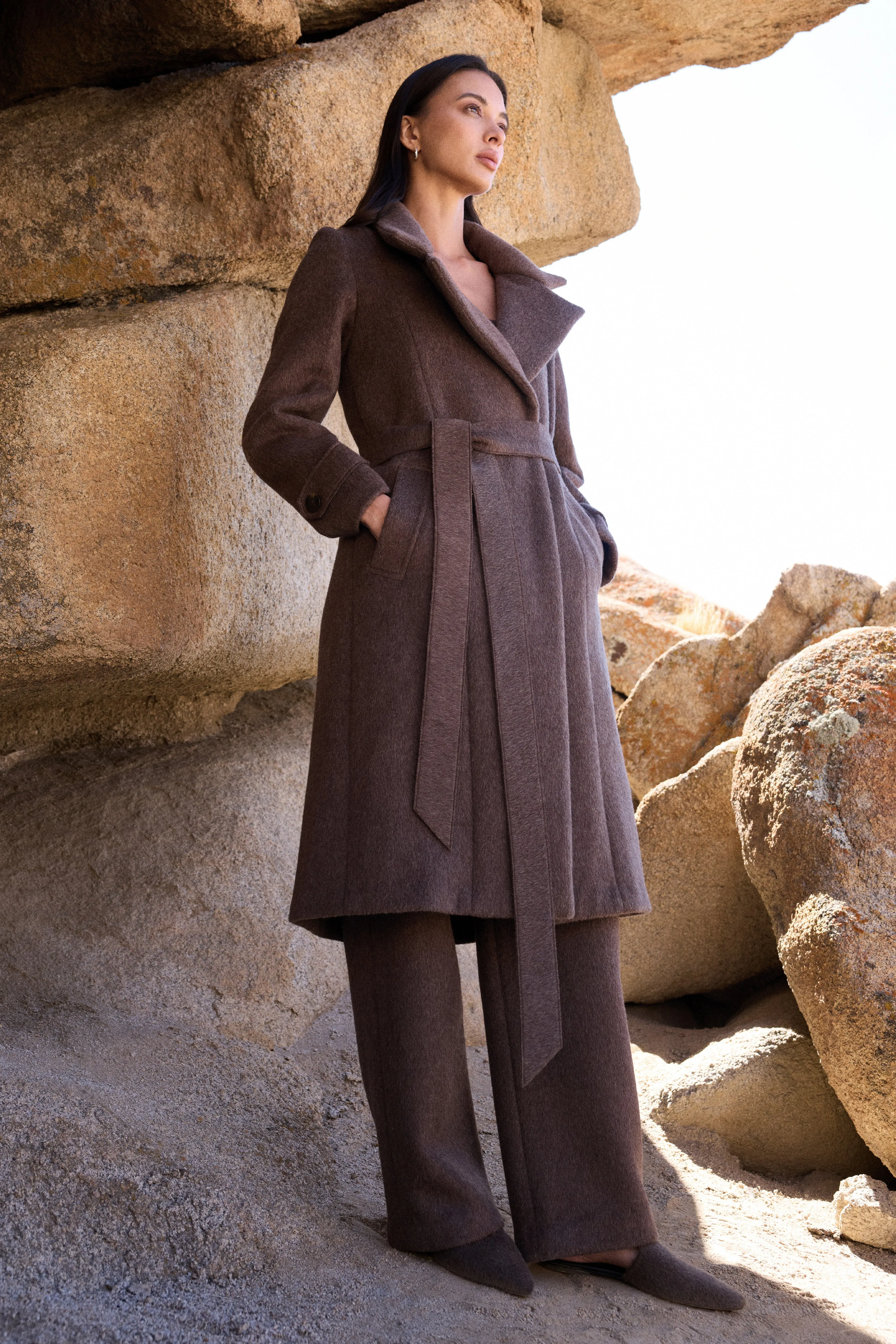 100% Merino Wool Long Coat (Bark) & 100% Merino Wool Pants (Bark)