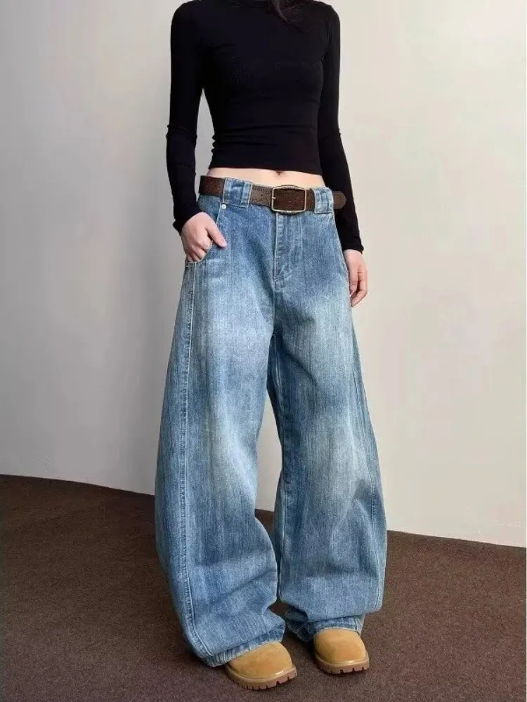 ADVBRIDGE  -  American Vintage Washed Wide Leg Jeans Women High Street 90S Retro Loose Demin Fashion Design Pants Korean Elegant Trousers Ins