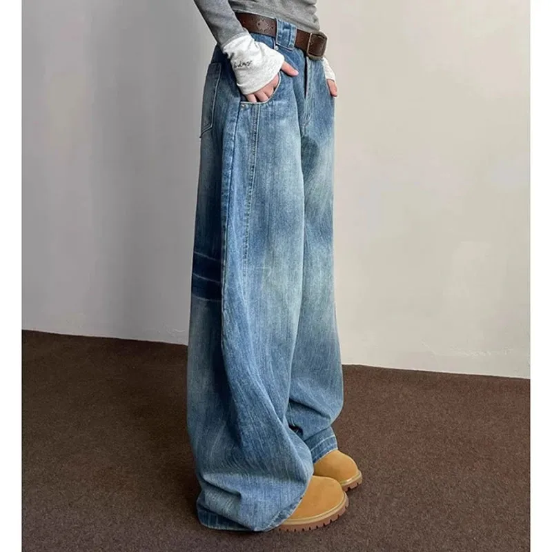 ADVBRIDGE  -  American Vintage Washed Wide Leg Jeans Women High Street 90S Retro Loose Demin Fashion Design Pants Korean Elegant Trousers Ins