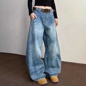 ADVBRIDGE  -  American Vintage Washed Wide Leg Jeans Women High Street 90S Retro Loose Demin Fashion Design Pants Korean Elegant Trousers Ins