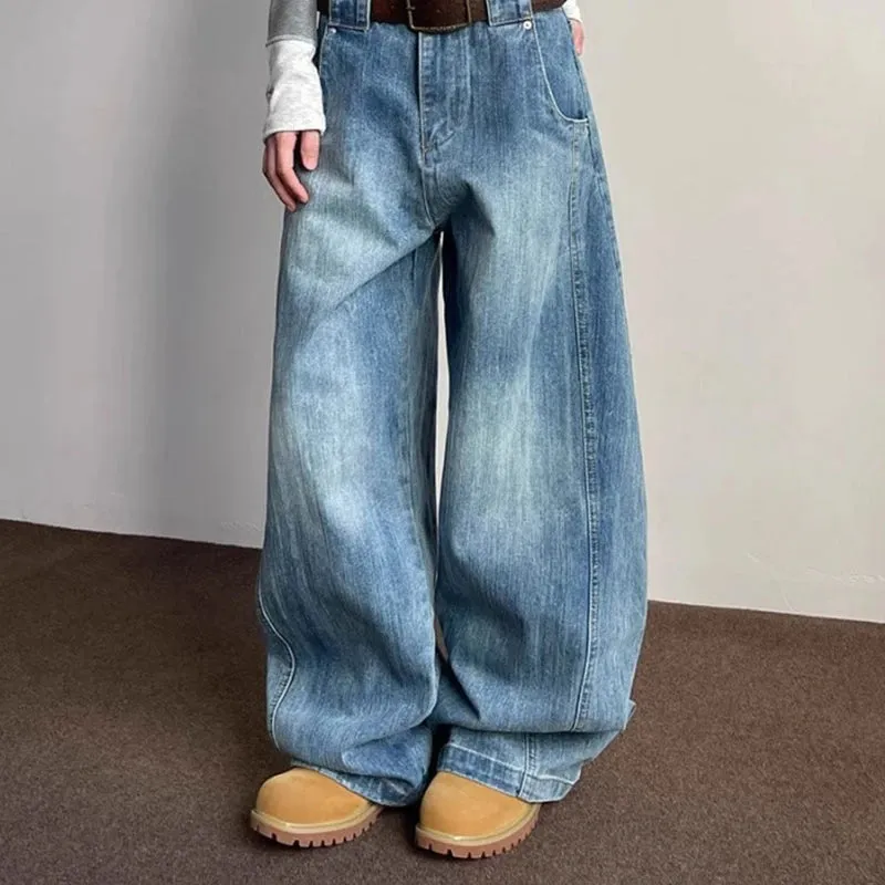 ADVBRIDGE  -  American Vintage Washed Wide Leg Jeans Women High Street 90S Retro Loose Demin Fashion Design Pants Korean Elegant Trousers Ins