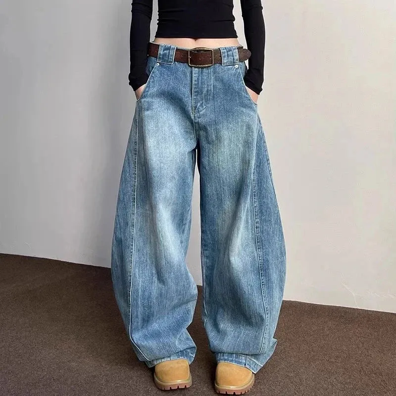 ADVBRIDGE  -  American Vintage Washed Wide Leg Jeans Women High Street 90S Retro Loose Demin Fashion Design Pants Korean Elegant Trousers Ins