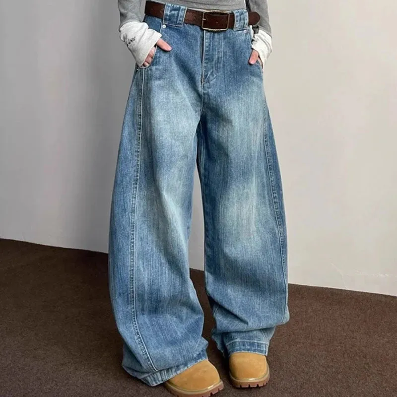 ADVBRIDGE  -  American Vintage Washed Wide Leg Jeans Women High Street 90S Retro Loose Demin Fashion Design Pants Korean Elegant Trousers Ins