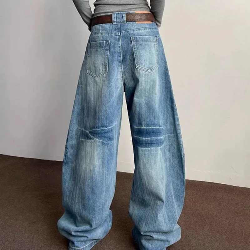 ADVBRIDGE  -  American Vintage Washed Wide Leg Jeans Women High Street 90S Retro Loose Demin Fashion Design Pants Korean Elegant Trousers Ins