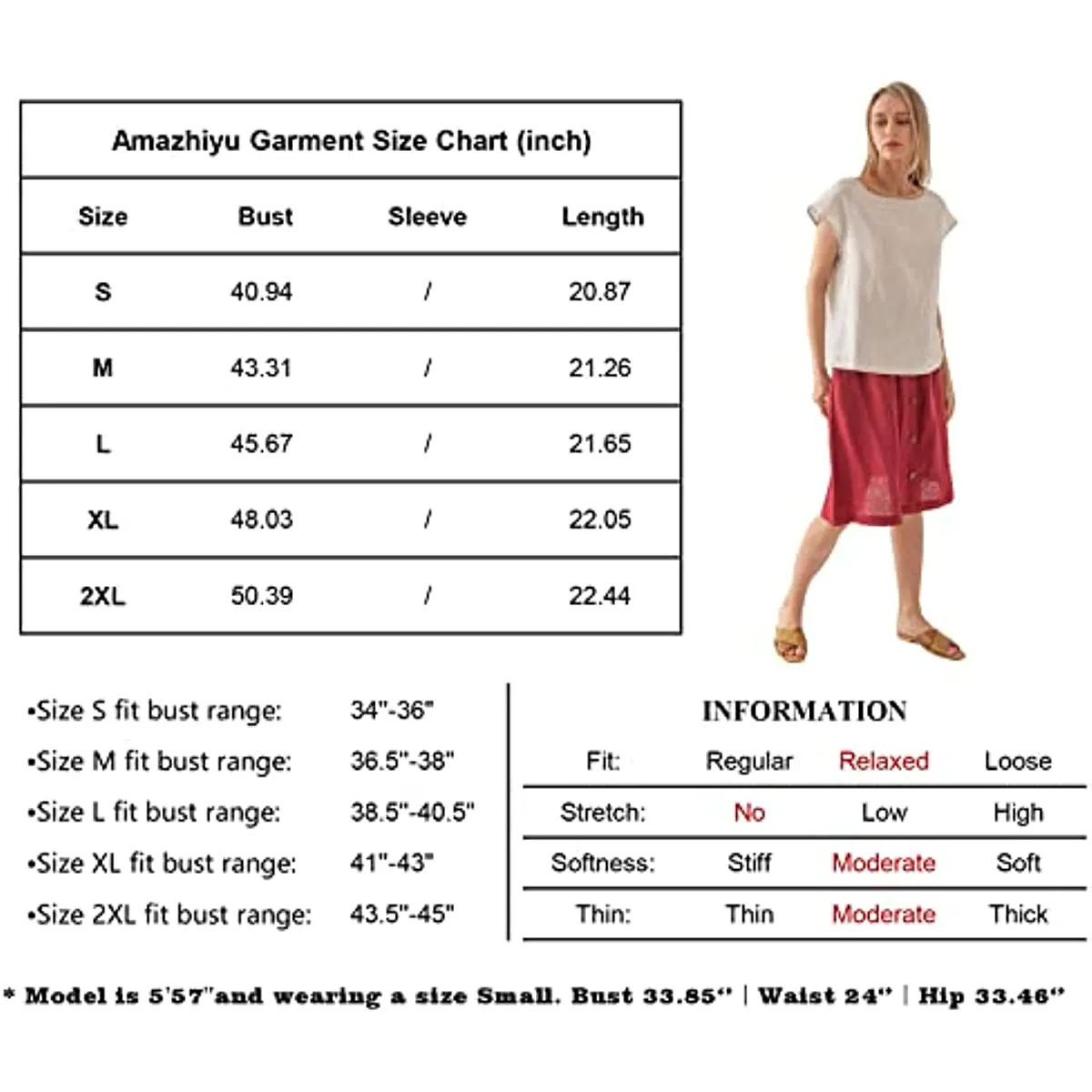 Amazhiyu Womens Pure Linen Casual Cap Sleeve Tops