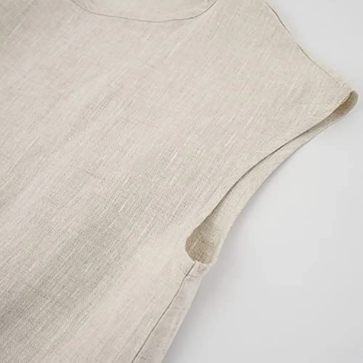 Amazhiyu Womens Pure Linen Casual Cap Sleeve Tops
