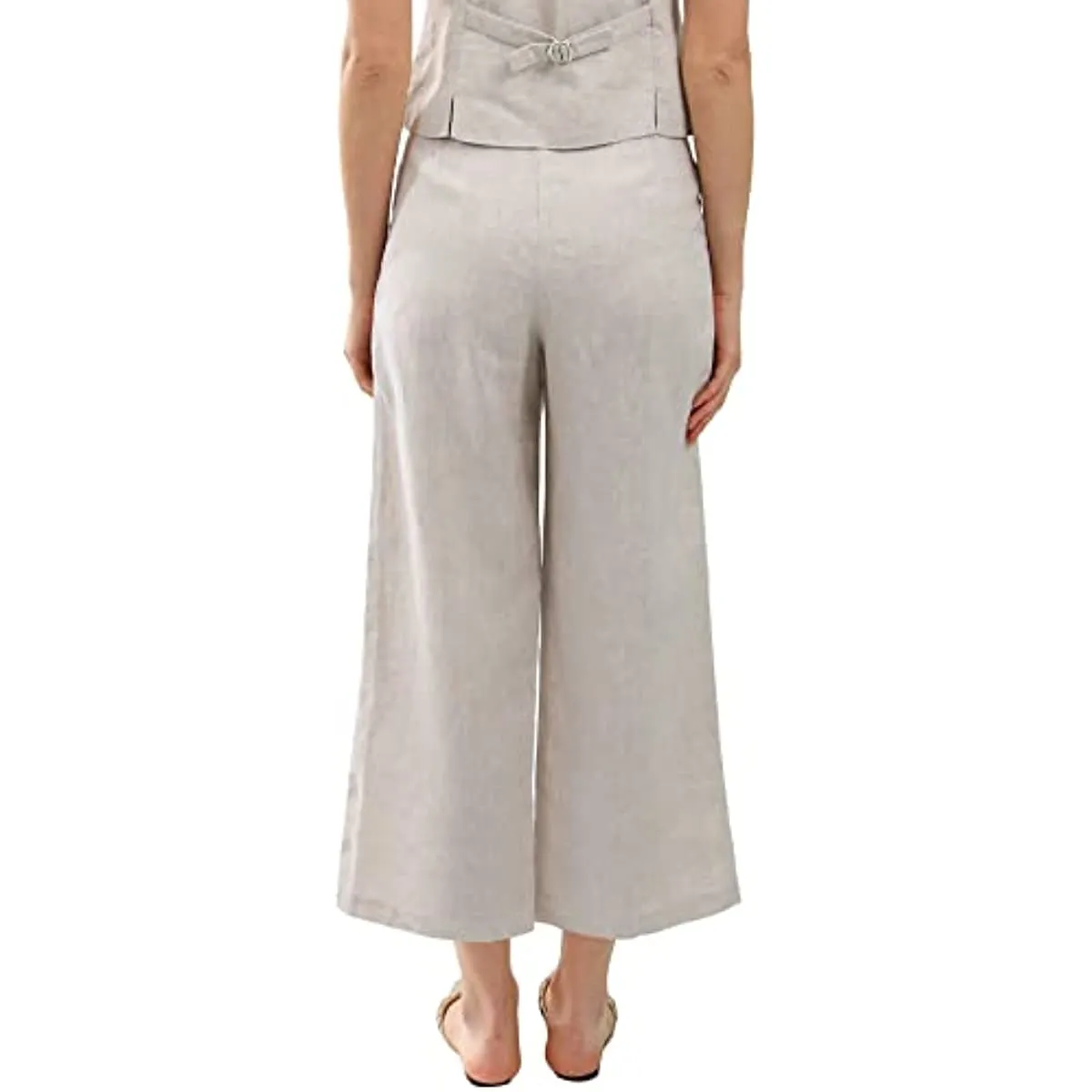 Amazhiyu Womens Pure Linen Pleated Front Ankle Pants