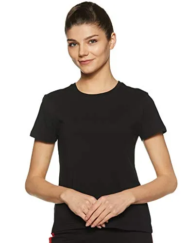 Amazon Brand - Symbol Women's plain regular fit short sleeve Cotton T-Shirt (Pack of 3) (RN-PO3-COMBO24_Black, Red &Lavendar_M)