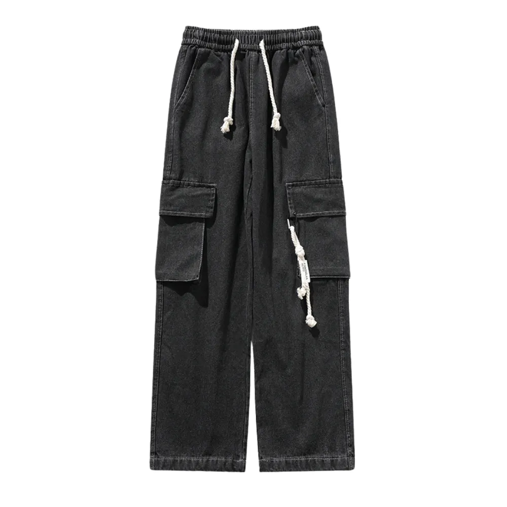 American Retro Large Pocket Sling Wide Leg Jeans
