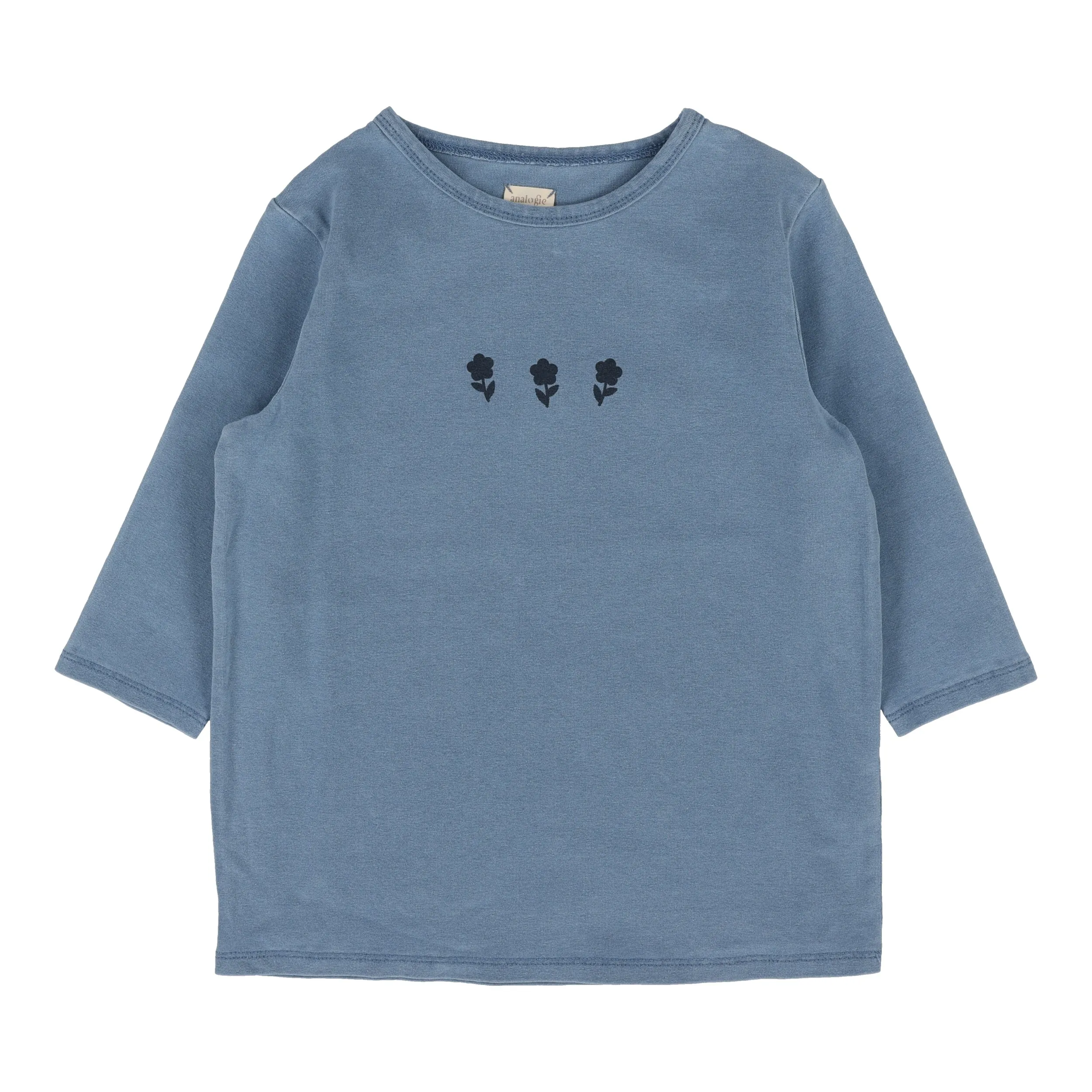 Analogie Floral Accent T-Shirt Three Quarter Sleeve - Denim (Printed Denim Collection)