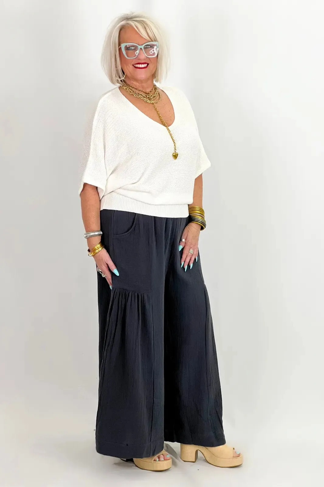 Ash Black Gauze High Rise Pants