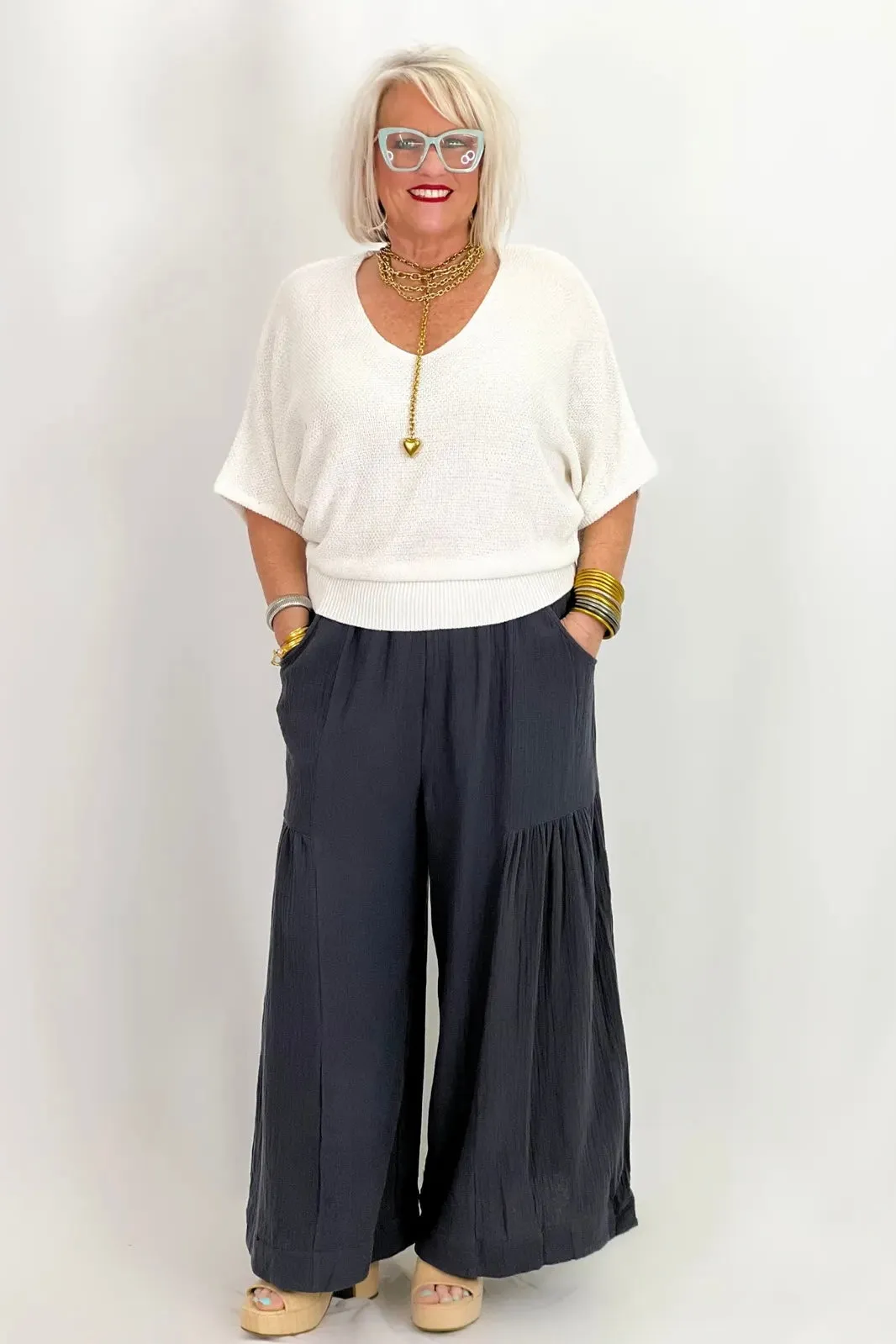 Ash Black Gauze High Rise Pants
