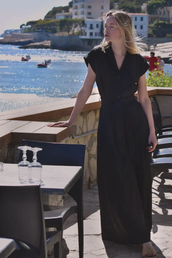 Audrey Linen Jumpsuit in Noir