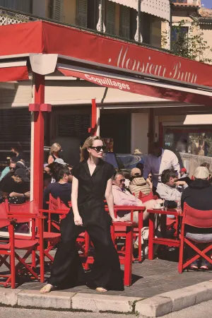 Audrey Linen Jumpsuit in Noir
