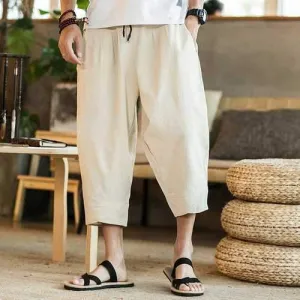 Baggy Linen Calf-Length Wide Leg Pants