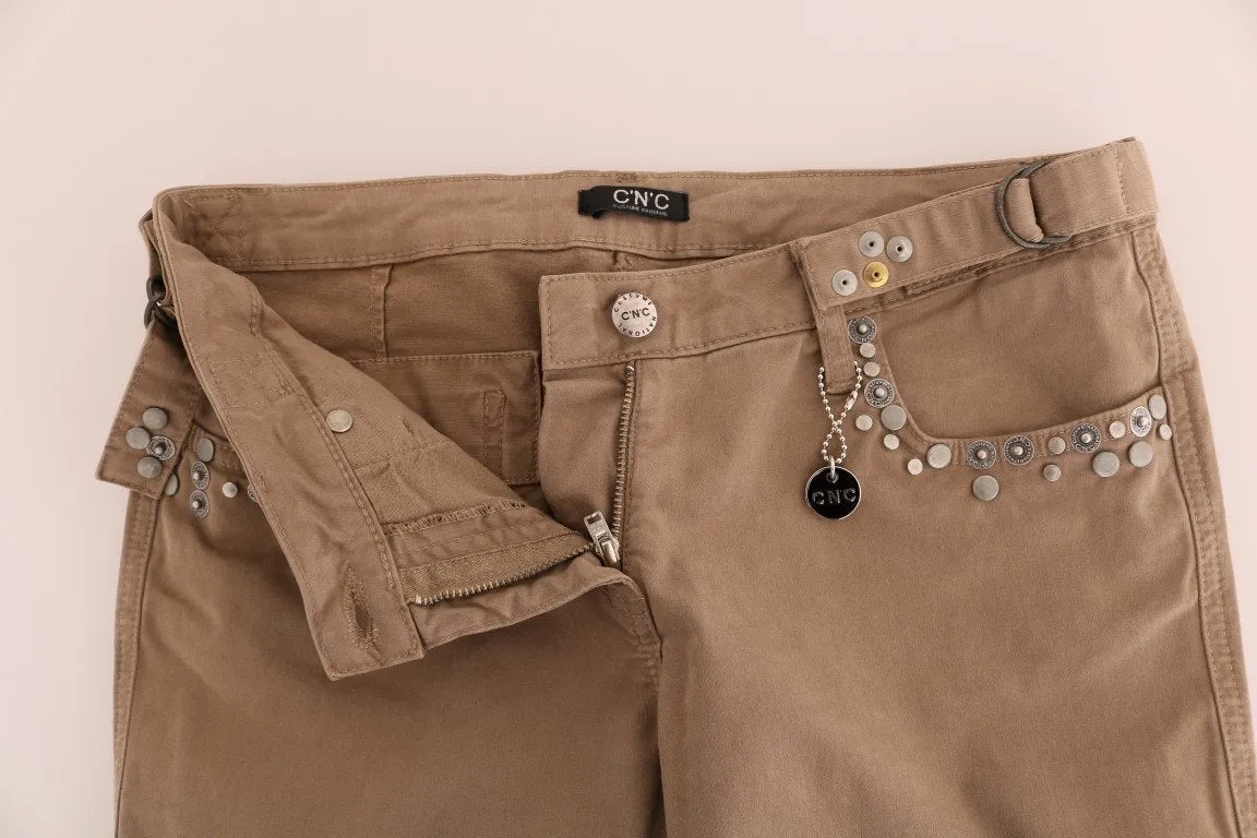 Beige Cotton Stretch Slim Fit Jeans