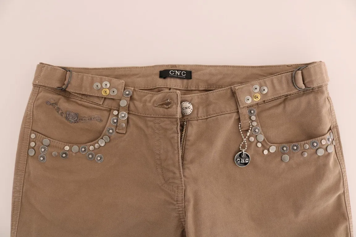 Beige Cotton Stretch Slim Fit Jeans