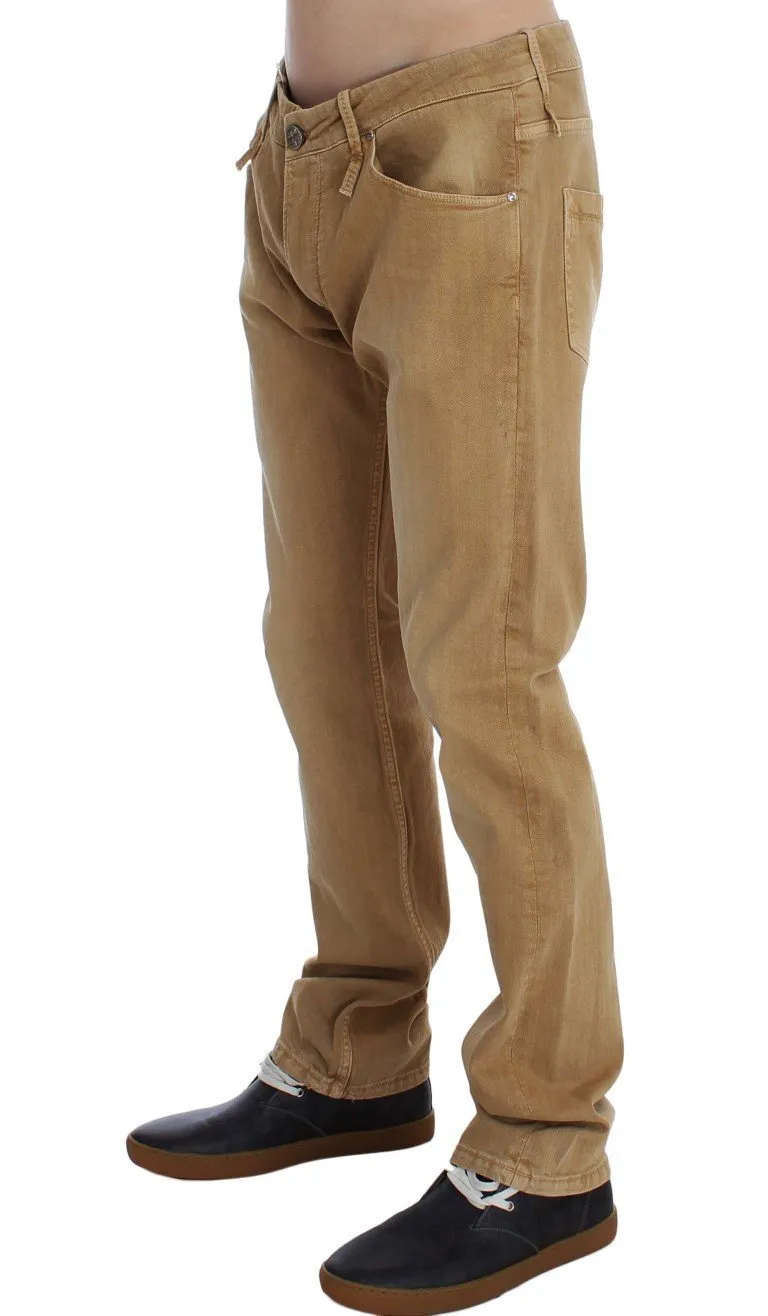 Beige Wash Cotton Stretch Regular Fit Jeans