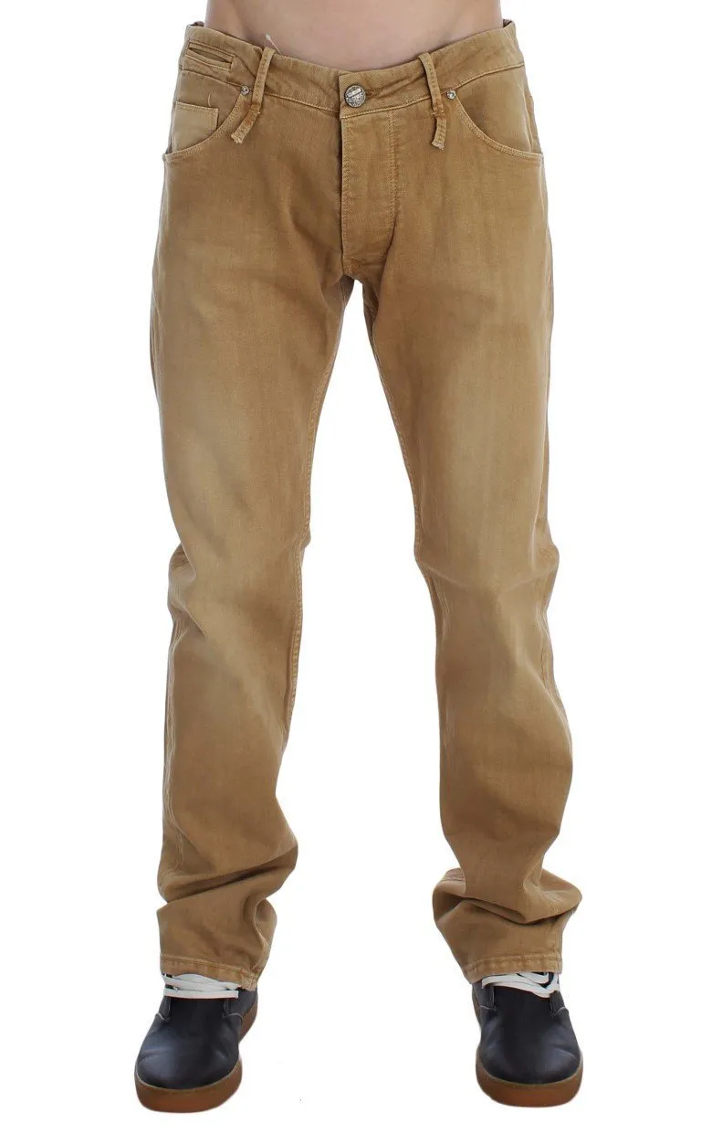 Beige Wash Cotton Stretch Regular Fit Jeans