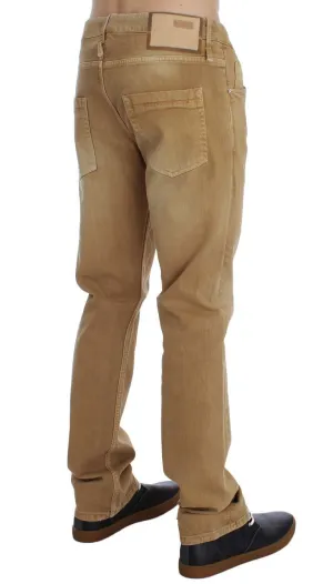Beige Wash Cotton Stretch Regular Fit Jeans