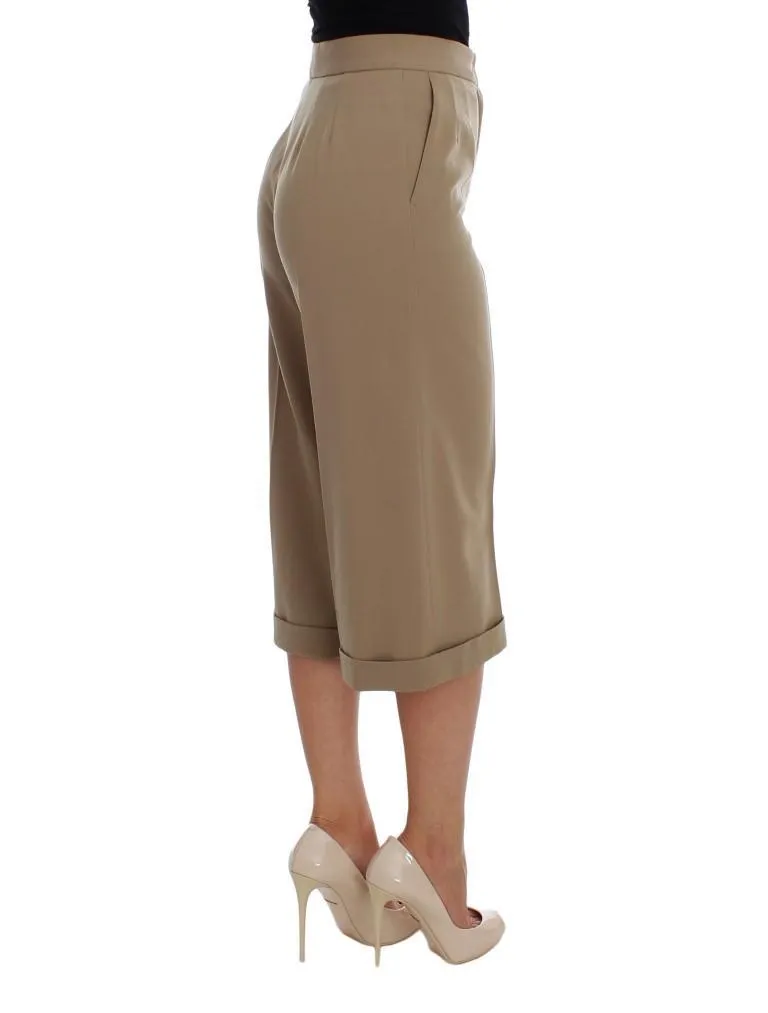 Beige Wool Stretch Capri Pants