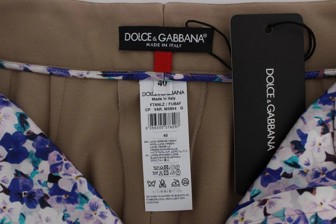 Beige Wool Stretch Capri Pants