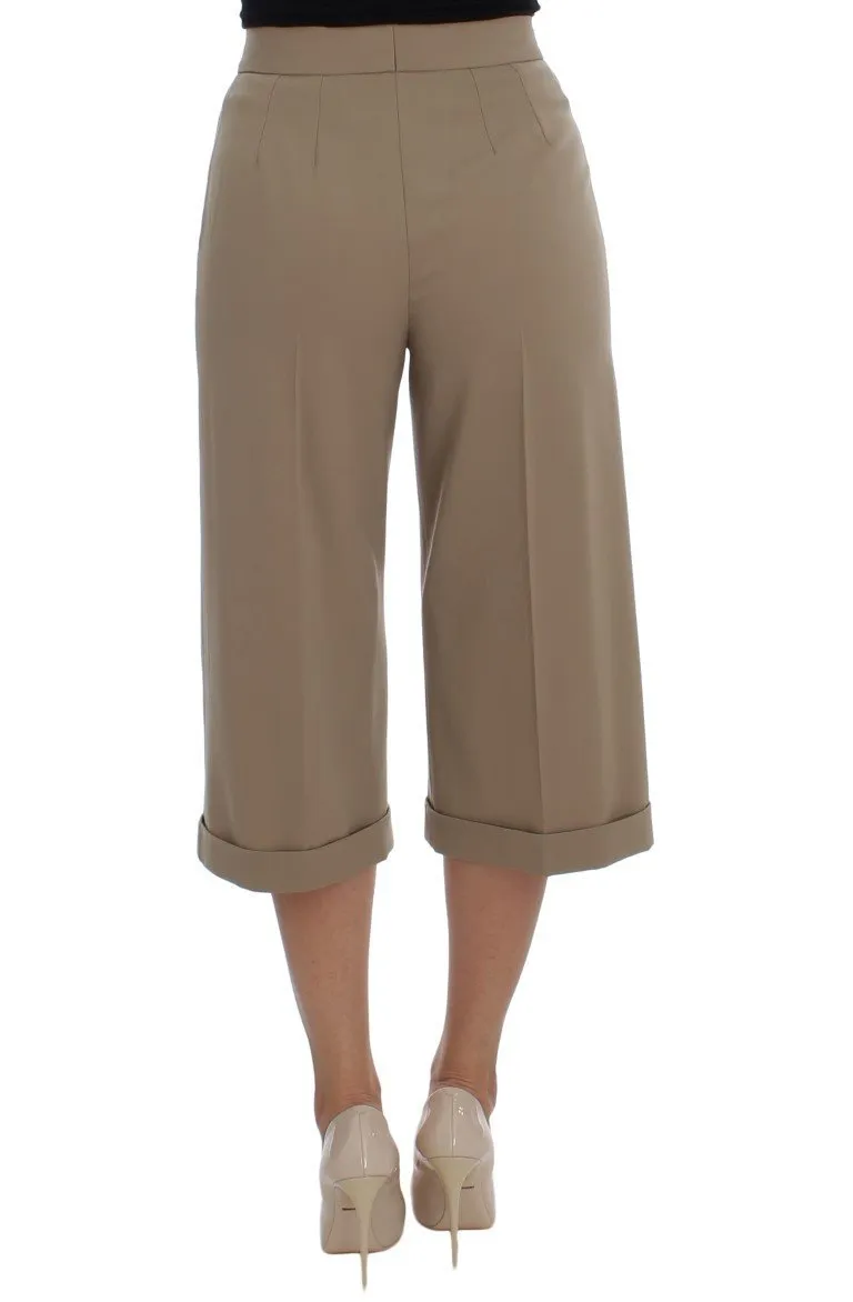 Beige Wool Stretch Capri Pants