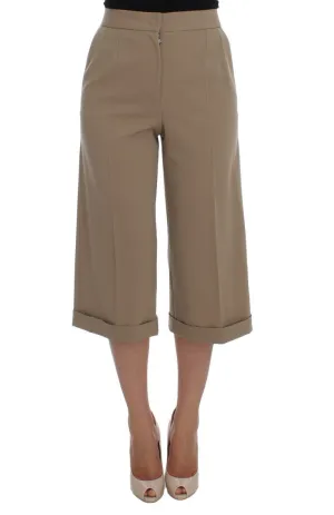 Beige Wool Stretch Capri Pants