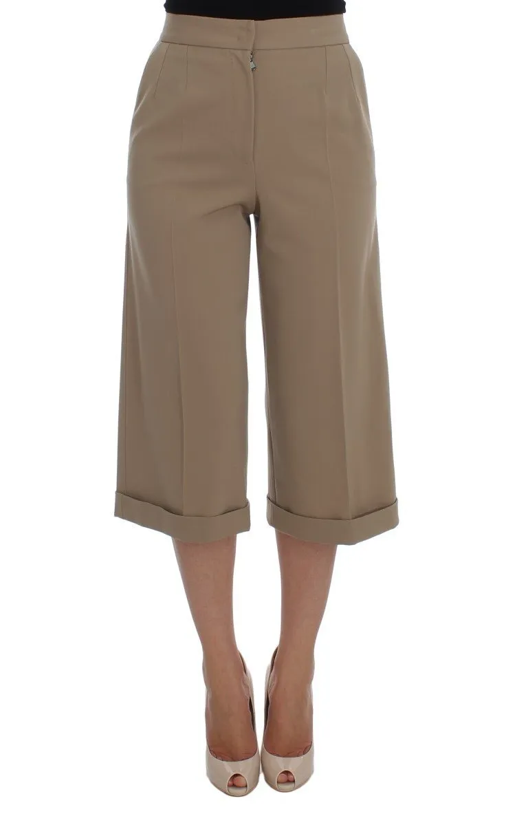 Beige Wool Stretch Capri Pants