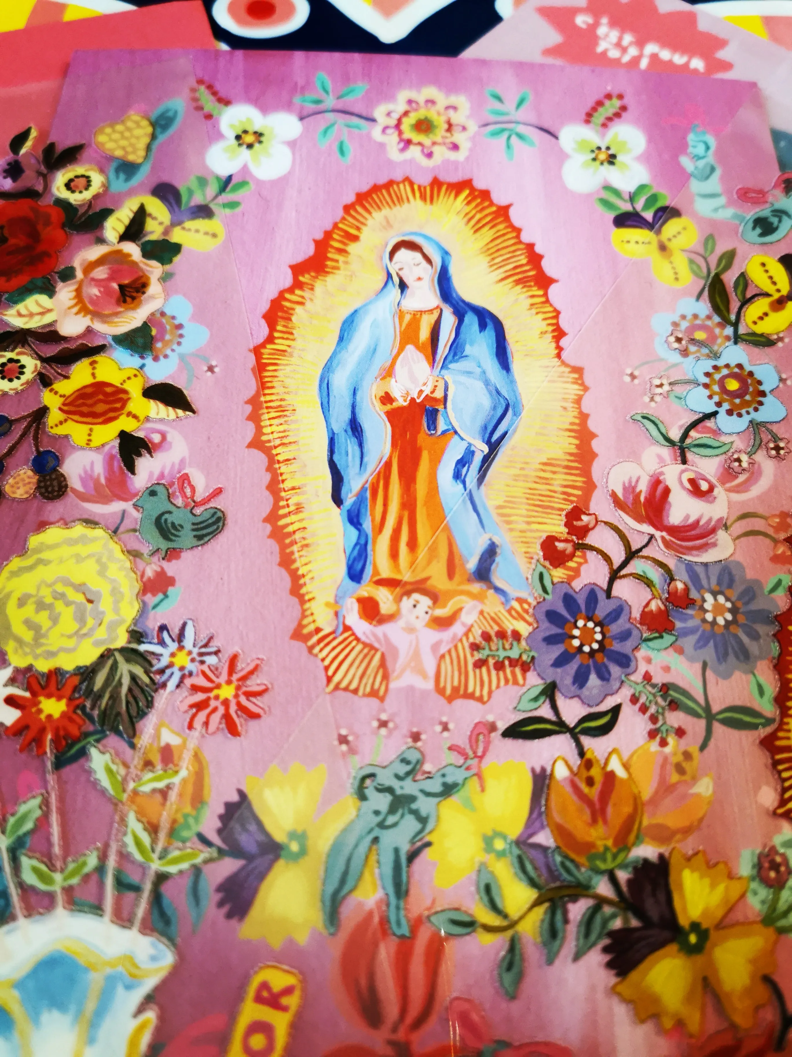 Big,beautiful Guadalupe card and transfers.