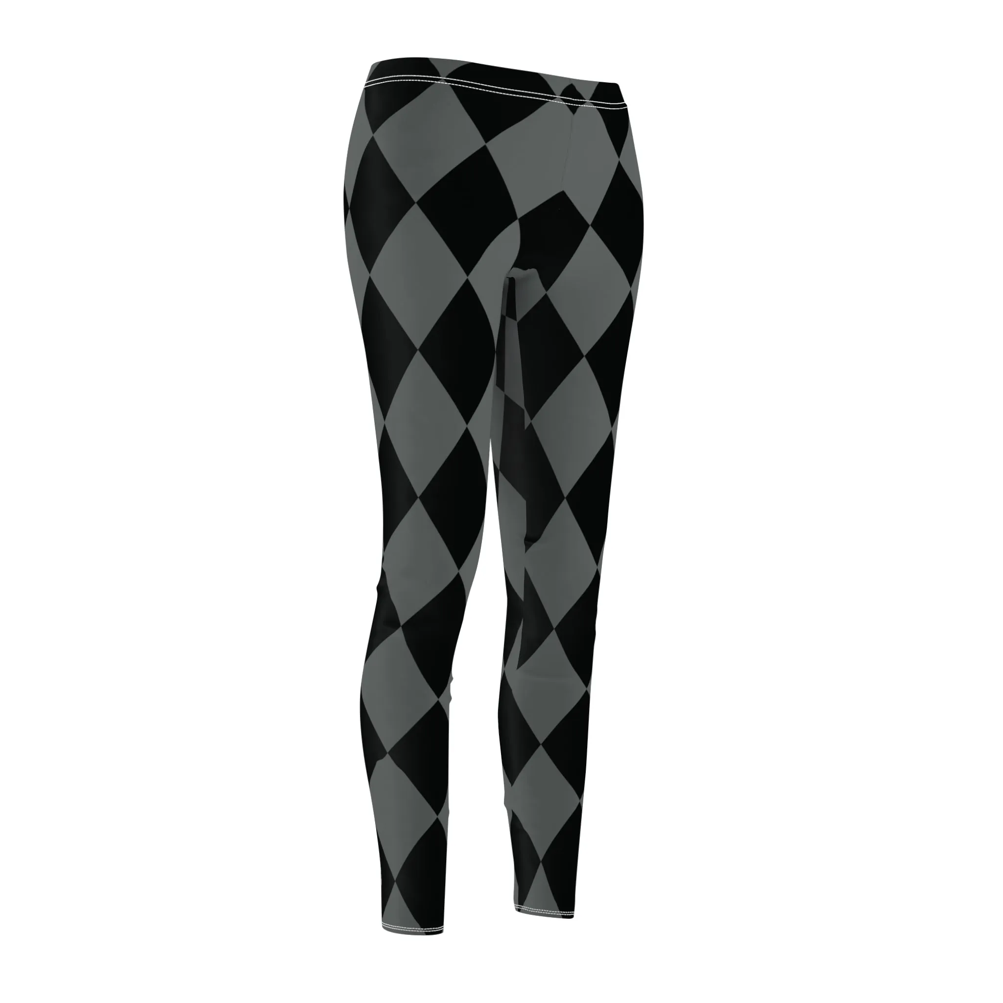 Black Charcoal Gray Harlequin Large Diamonds Women's Casual Leggings | Stretch Pants | Comic Book Inspired Joker