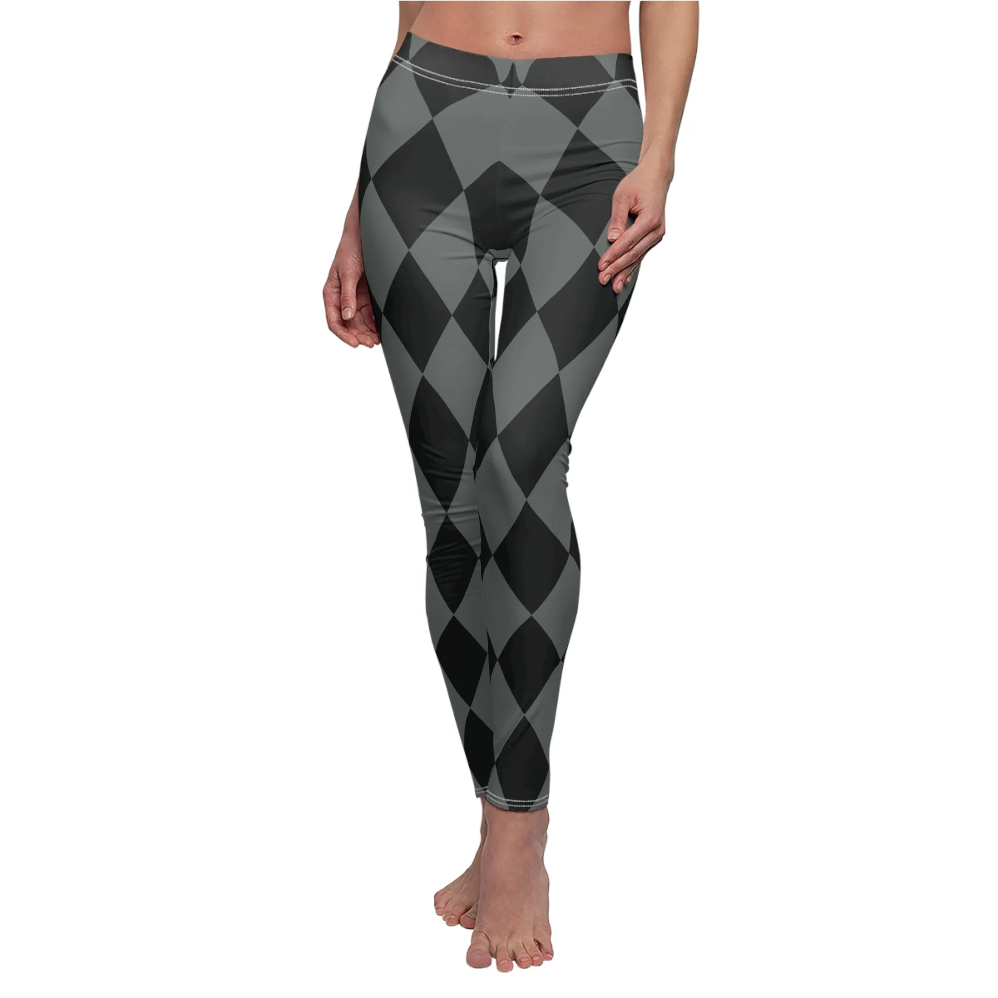 Black Charcoal Gray Harlequin Large Diamonds Women's Casual Leggings | Stretch Pants | Comic Book Inspired Joker