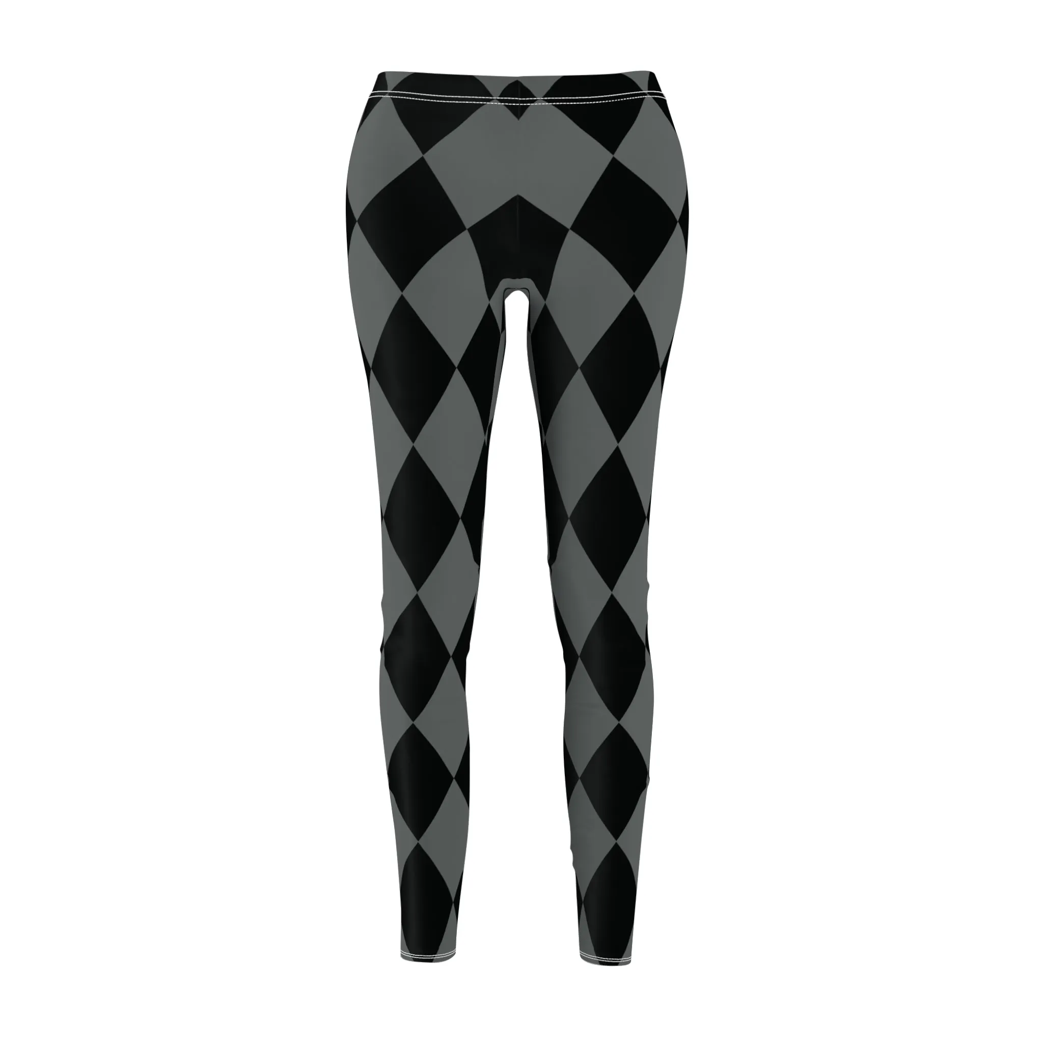 Black Charcoal Gray Harlequin Large Diamonds Women's Casual Leggings | Stretch Pants | Comic Book Inspired Joker