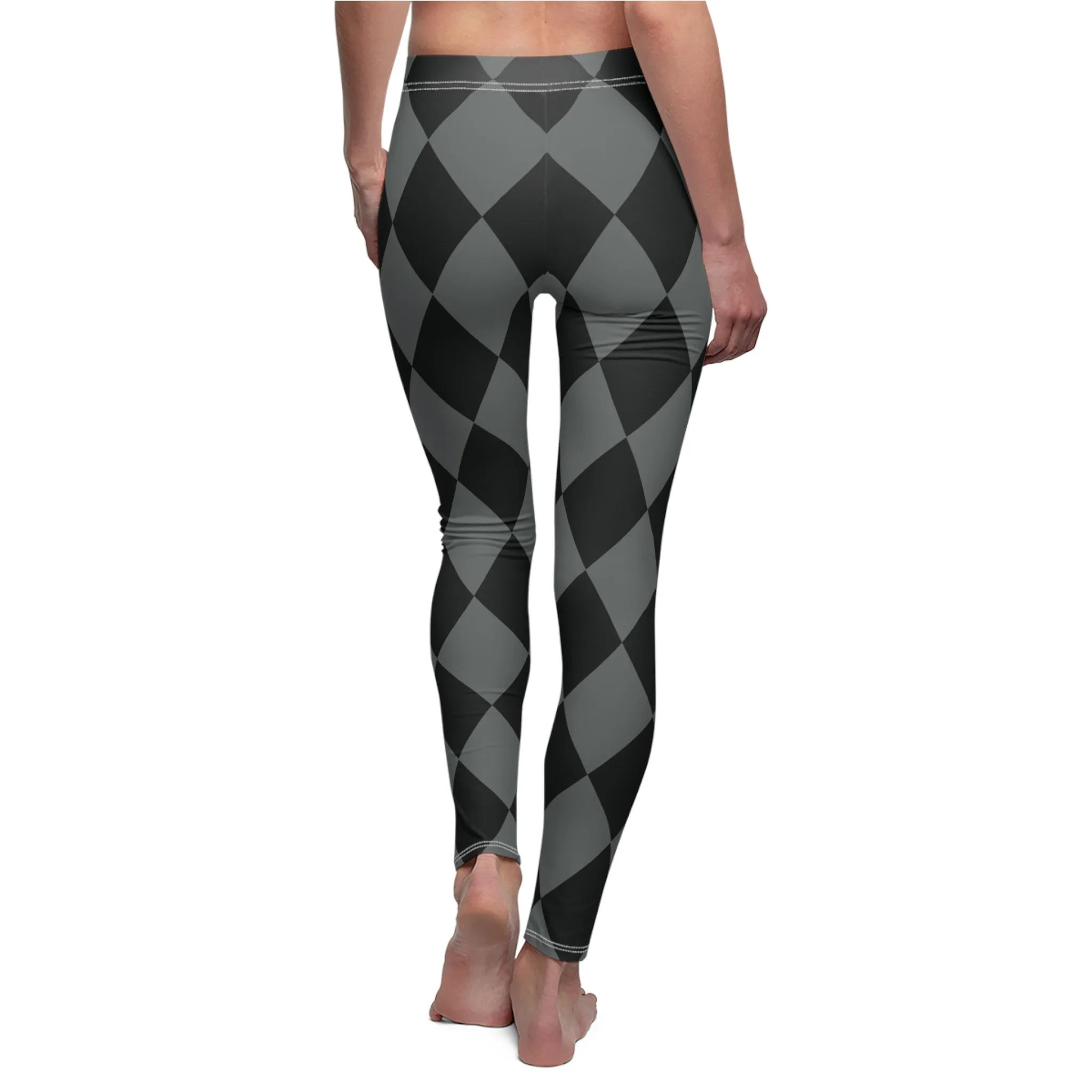 Black Charcoal Gray Harlequin Large Diamonds Women's Casual Leggings | Stretch Pants | Comic Book Inspired Joker