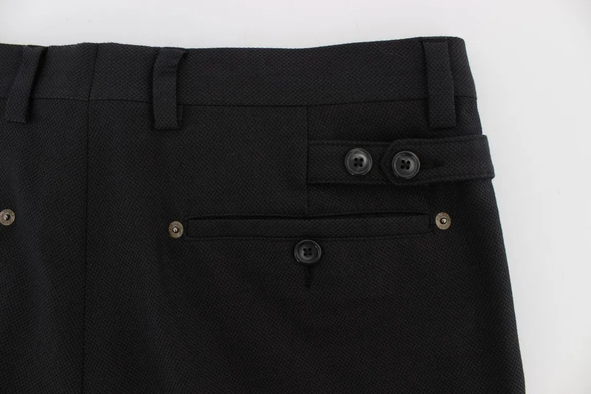 Black Cotton Wool Casual Slim Fit Pants