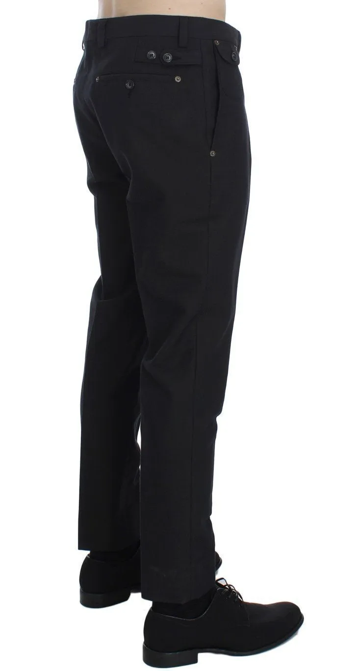 Black Cotton Wool Casual Slim Fit Pants