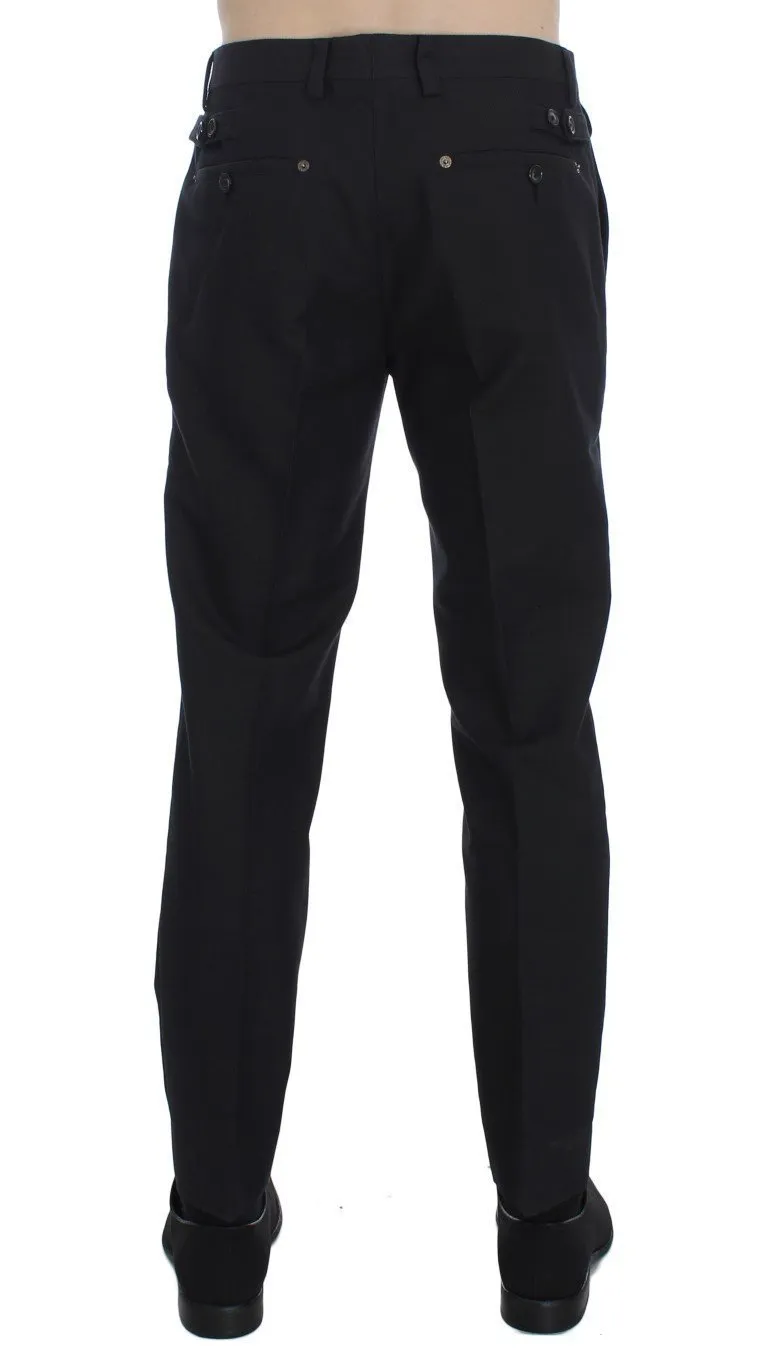 Black Cotton Wool Casual Slim Fit Pants