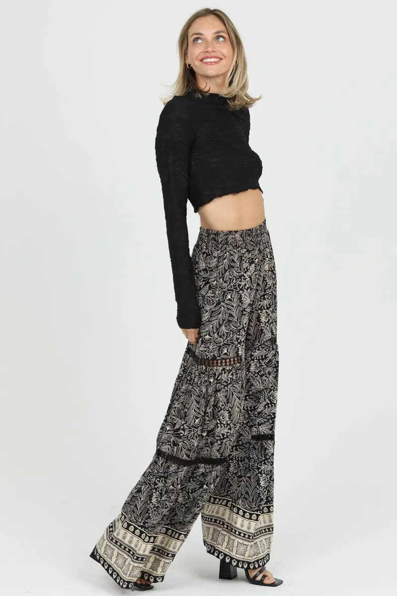 Black Ivory Wide leg Flare Lace Inset Pants