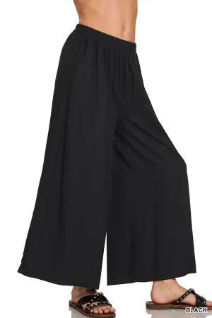 BLACK LINEN BLEND WIDE LEG PANTS / STUFFOLOGY BOUTIQUE