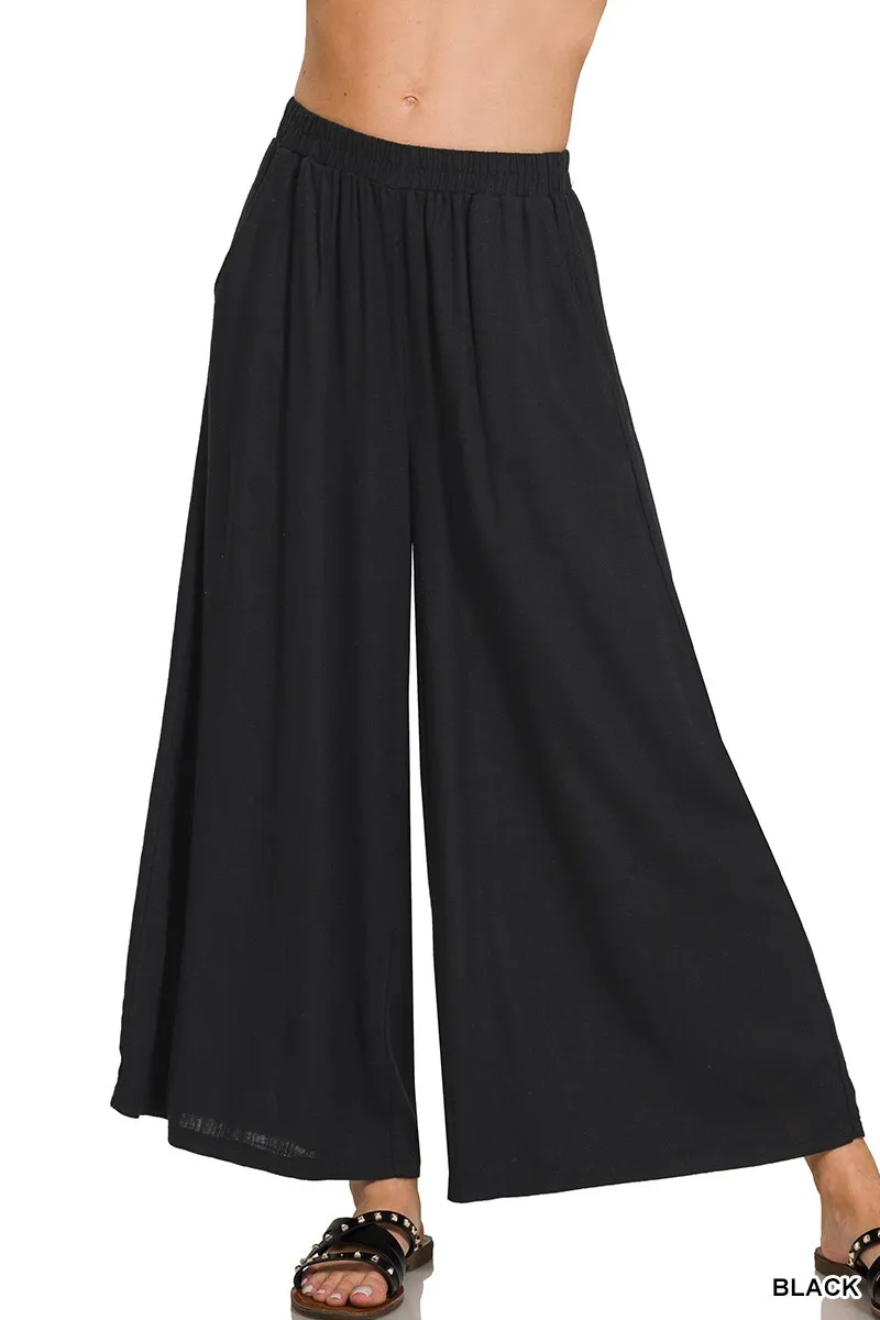 BLACK LINEN BLEND WIDE LEG PANTS / STUFFOLOGY BOUTIQUE