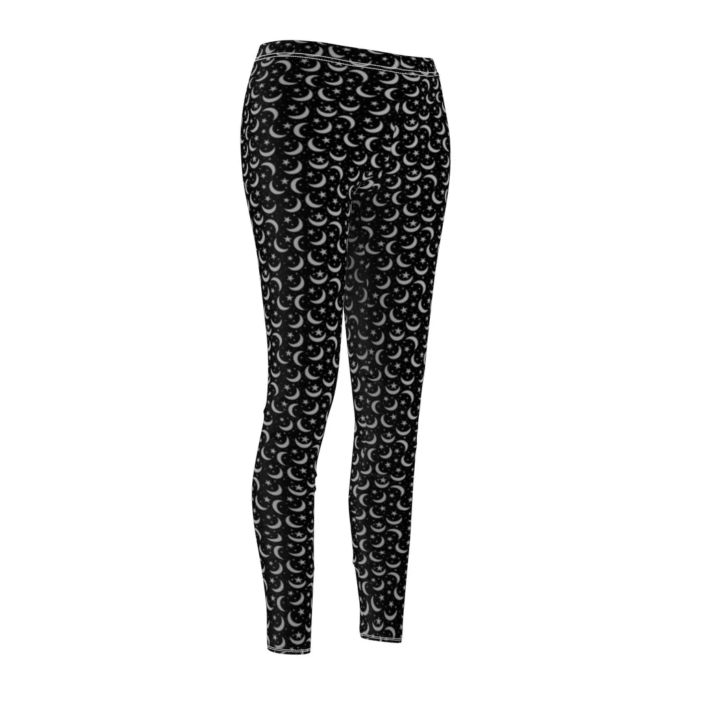 Black Lunar Women's Leggings | Witch Pants | Wicca Apparel | Witches Stretch Bottoms | Occult Night Sky Moon Leggings Celestial