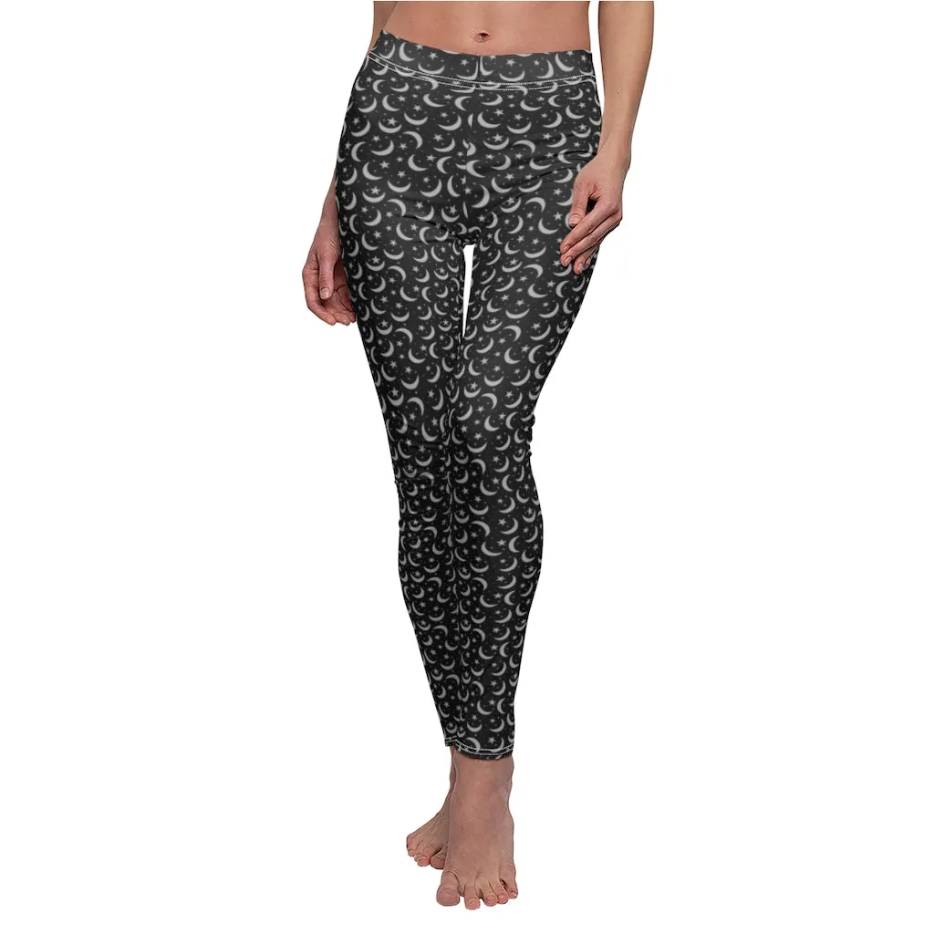 Black Lunar Women's Leggings | Witch Pants | Wicca Apparel | Witches Stretch Bottoms | Occult Night Sky Moon Leggings Celestial