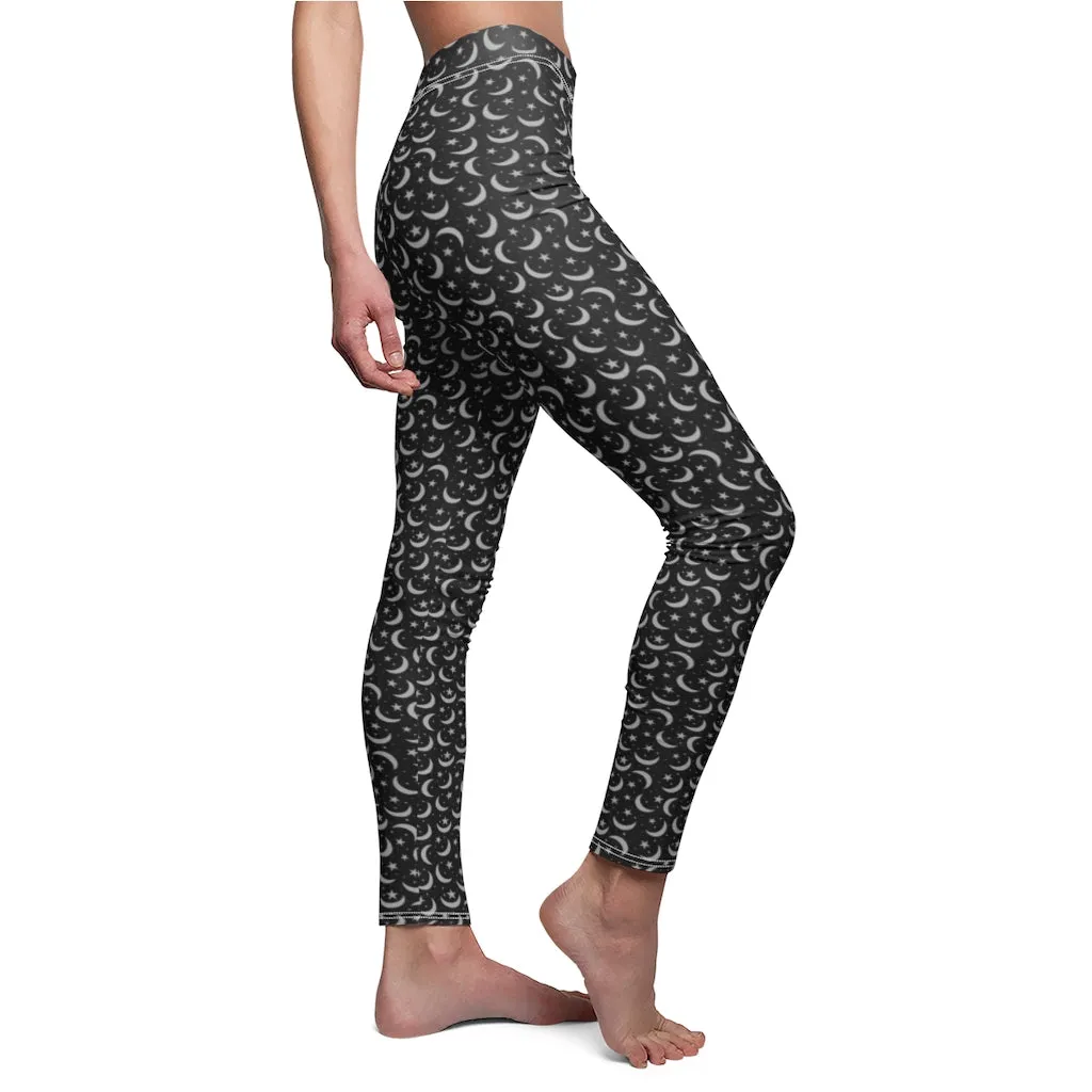 Black Lunar Women's Leggings | Witch Pants | Wicca Apparel | Witches Stretch Bottoms | Occult Night Sky Moon Leggings Celestial
