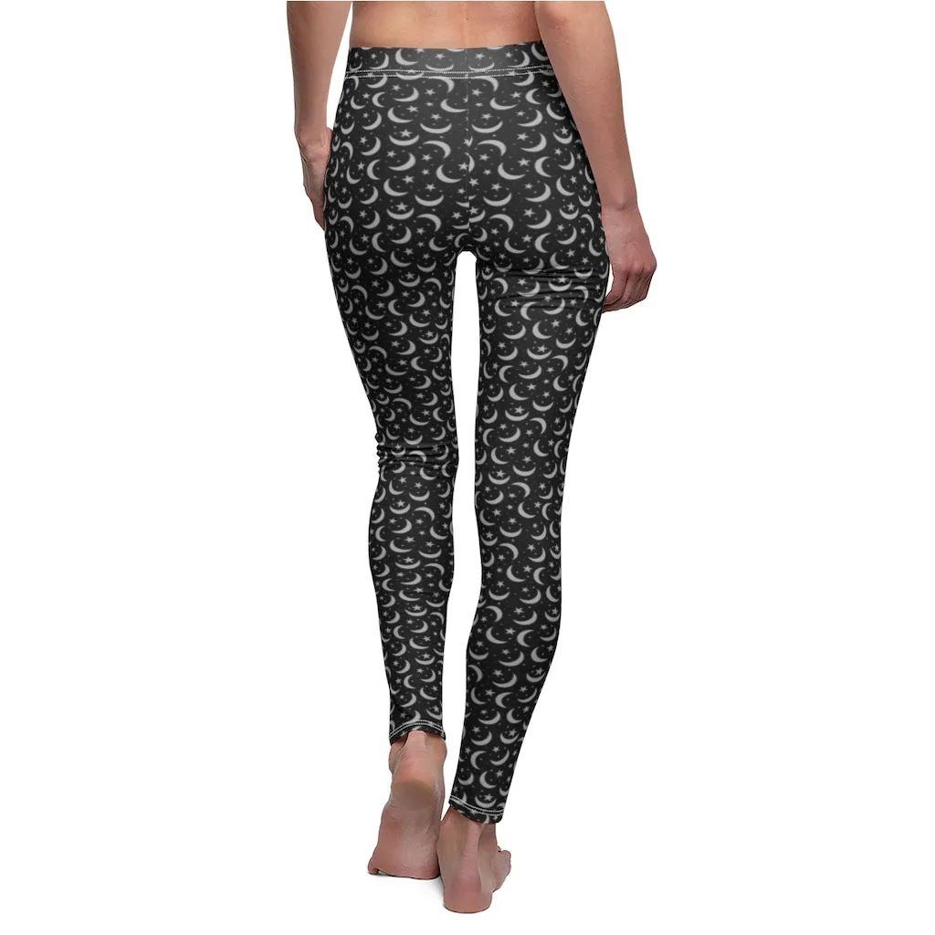 Black Lunar Women's Leggings | Witch Pants | Wicca Apparel | Witches Stretch Bottoms | Occult Night Sky Moon Leggings Celestial