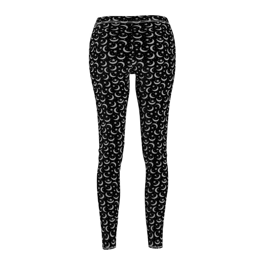 Black Lunar Women's Leggings | Witch Pants | Wicca Apparel | Witches Stretch Bottoms | Occult Night Sky Moon Leggings Celestial