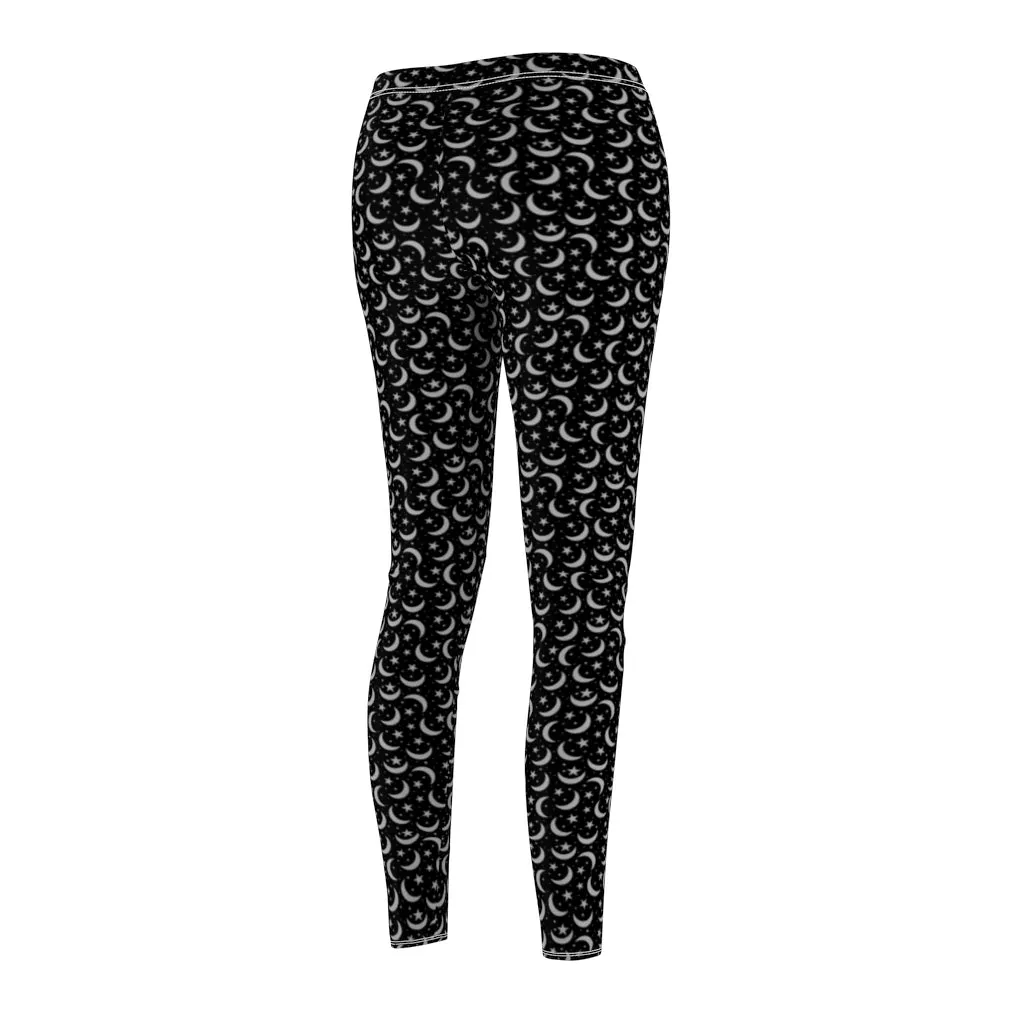 Black Lunar Women's Leggings | Witch Pants | Wicca Apparel | Witches Stretch Bottoms | Occult Night Sky Moon Leggings Celestial