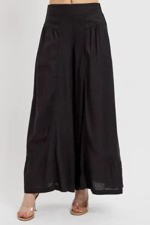 Black Shirring Detail Wide Leg Pants