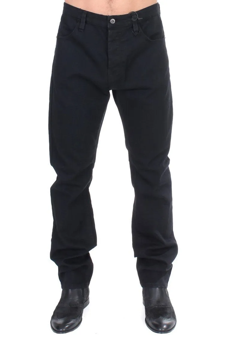 Black straight fit stretch denim jeans